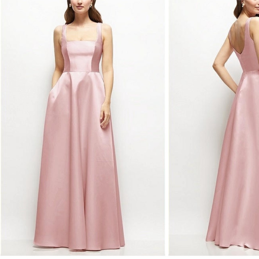 Dessy Square-Neck Satin Maxi Dress With Full Skirt In Ballet Pink
